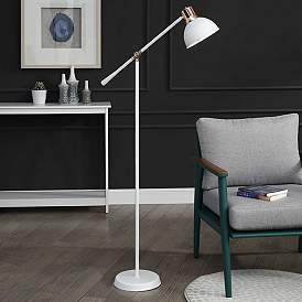 Image1 of Adjustable Metal Copper & White Floor Lamp With White Metal Shade