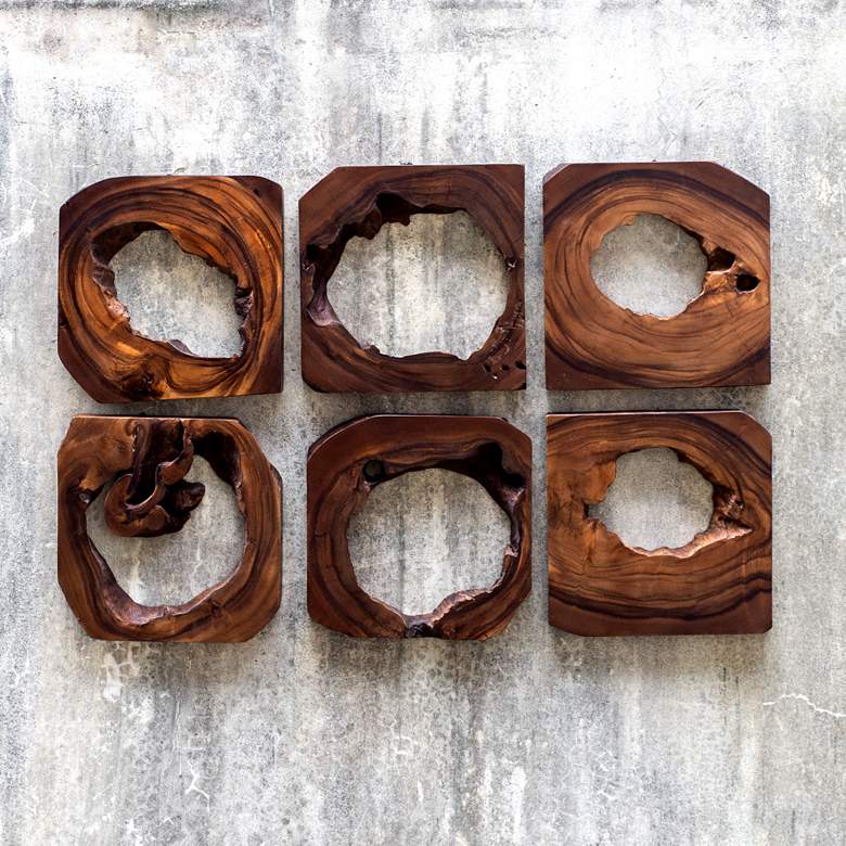 Image 1 Adlai 12" Wide Natural Wood Wall Art Designs - Set of 6