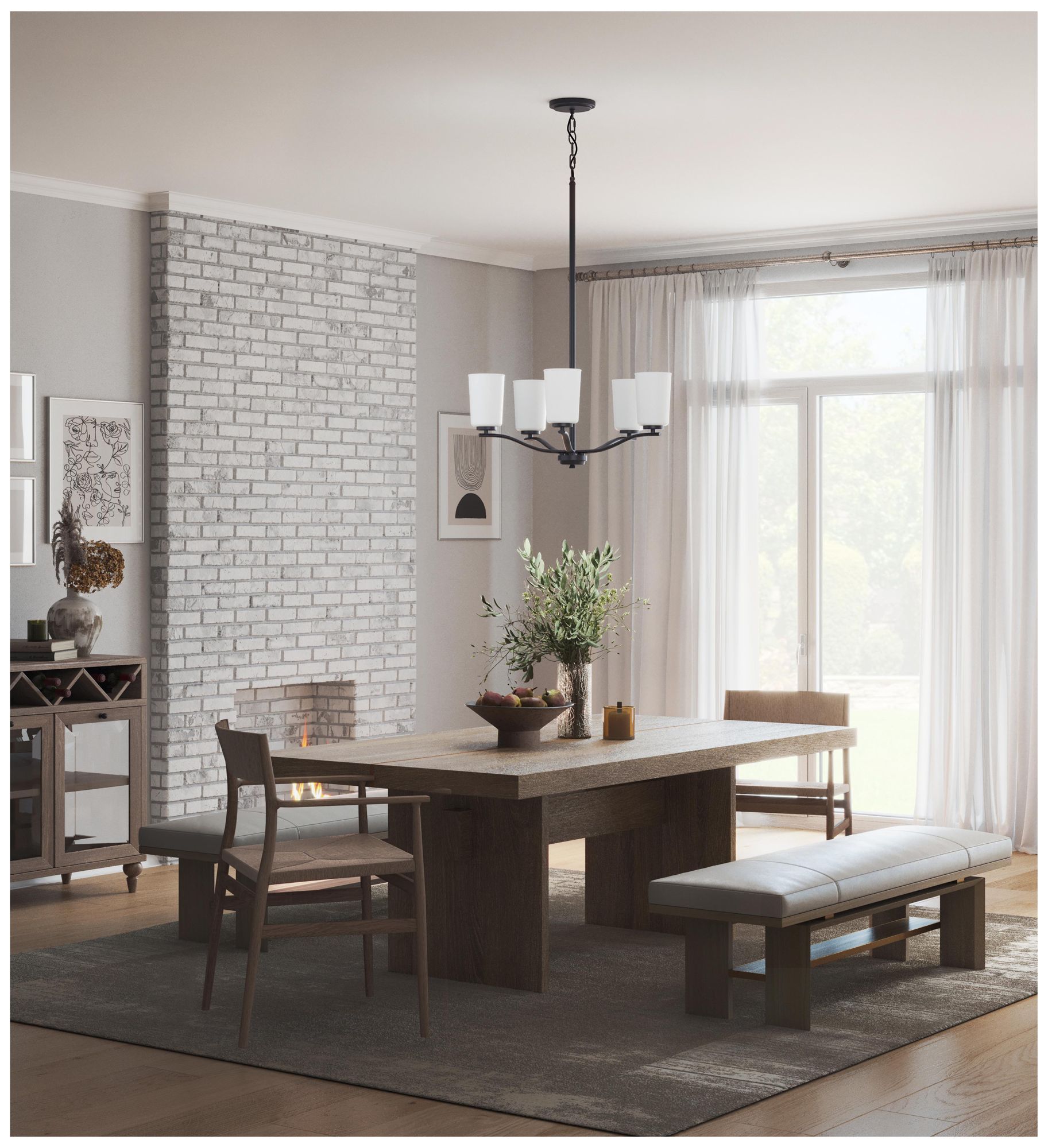 Image 2 Adley Collection Five-Light Etched White Glass Chandelier more views