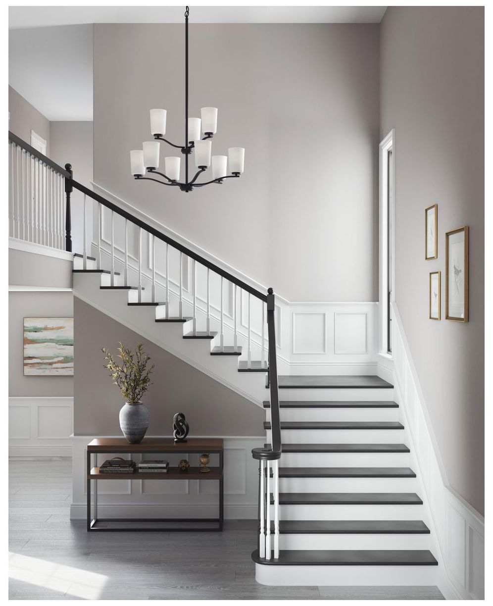 Thumbnail3 of Adley Collection Nine-Light Etched White Glass Chandelier more views