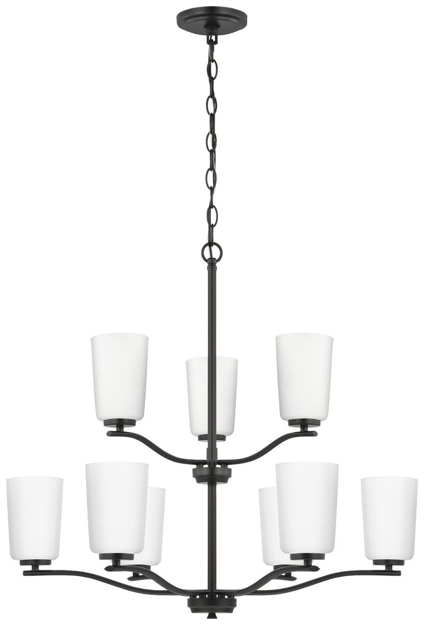 Adley Collection Nine-Light Etched White Glass Chandelier