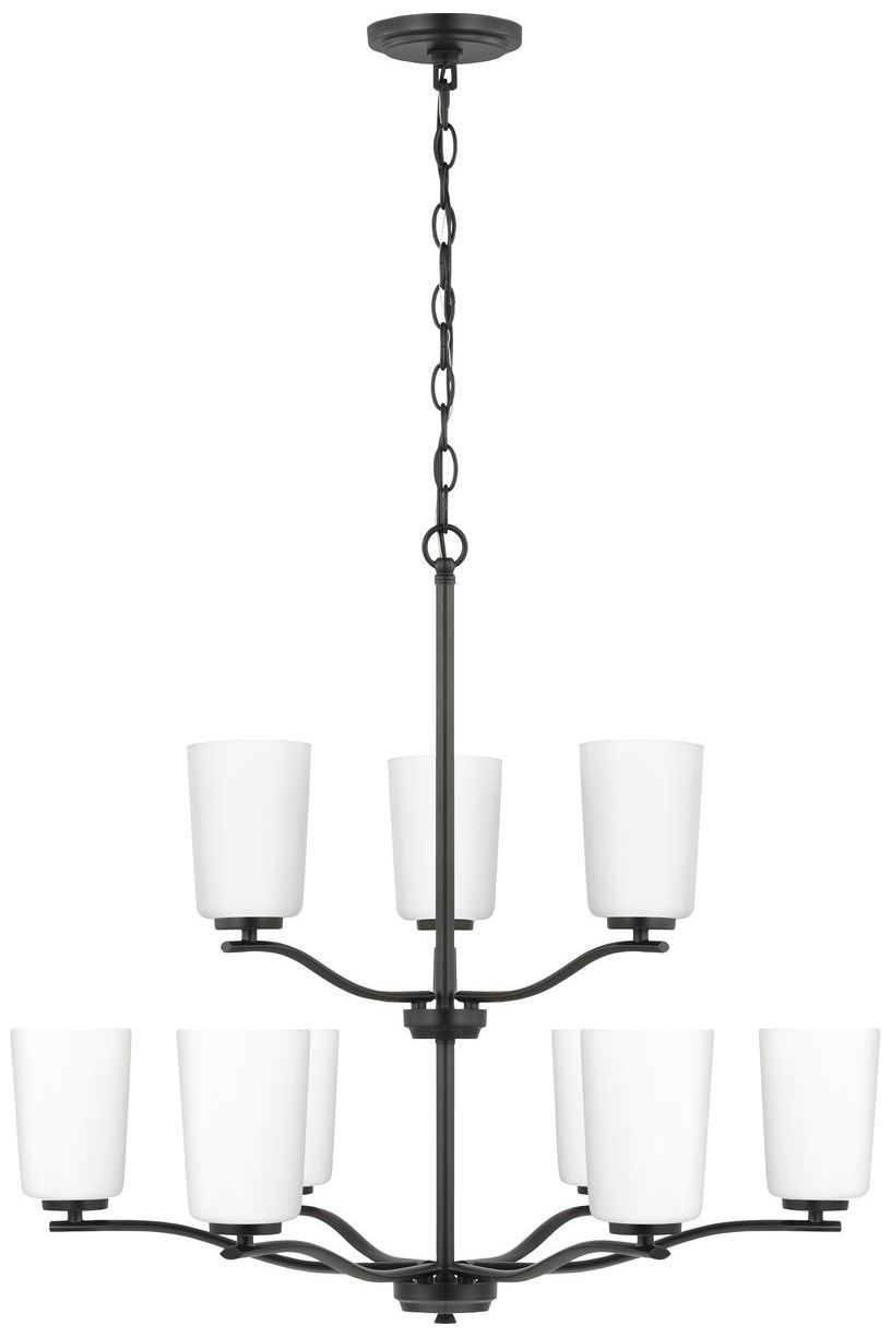 Adley Collection Nine-Light Etched White Glass Chandelier