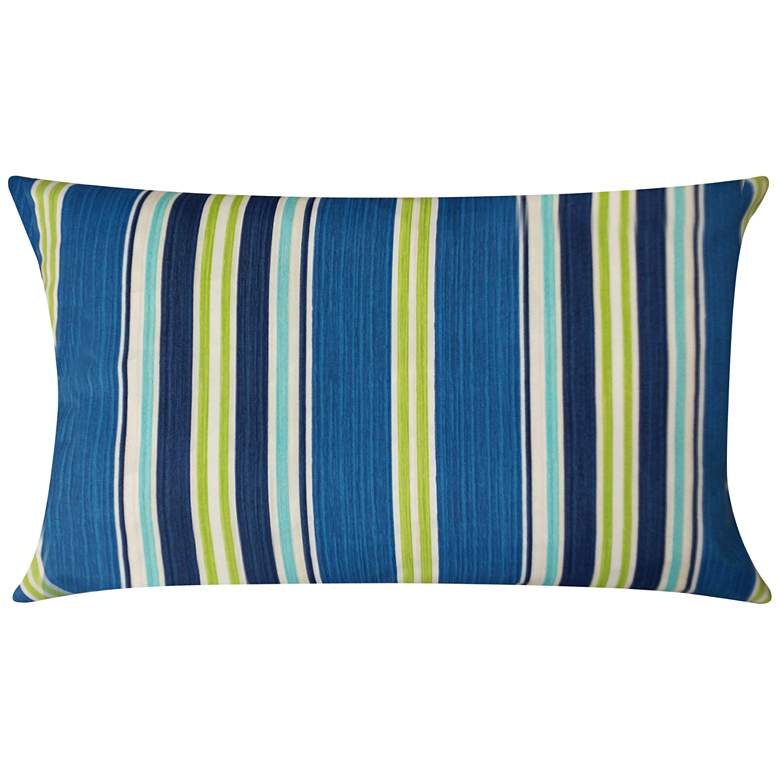 Image 1 Admiral Navy and Green Striped 20 inch x 14 inch Outdoor Pillow