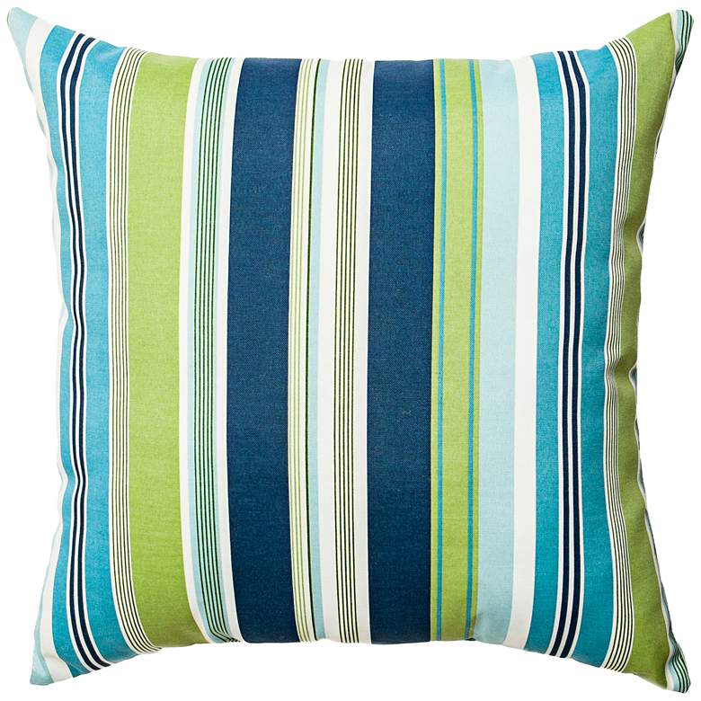 Image 1 Admiral Navy and Green Striped 22 inch Indoor-Outdoor Pillow