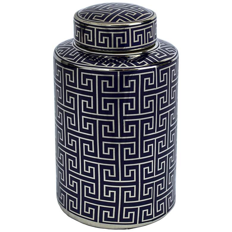 Image 1 Admiral Navy and Silver 12 inchH Decorative Ceramic Covered Jar
