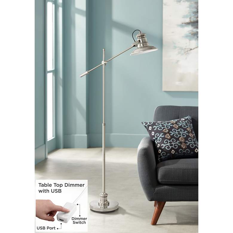 Image 1 Admiral Satin Nickel Pharmacy Floor Lamp with USB Dimmer