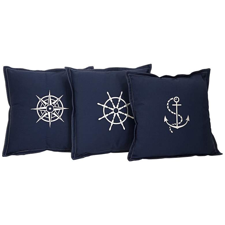 Image 1 Admiral Set of 3 100% Cotton Navy Blue Throw Pillows