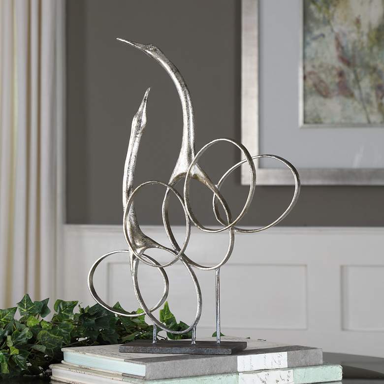 Image 1 Admiration 19 1/4" High Silver Leaf Modern Birds Statue