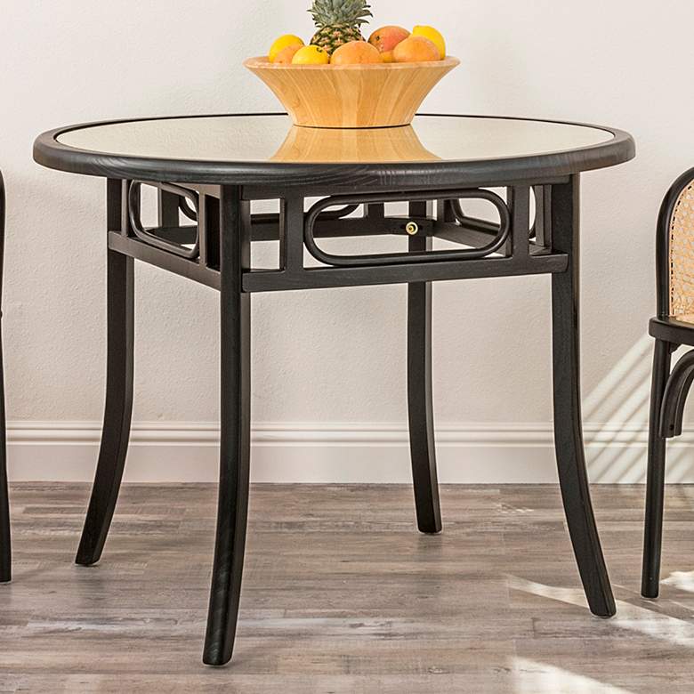 Image 1 Adna 39 1/2 inch Wide Cane Black Wood Round Dining Table