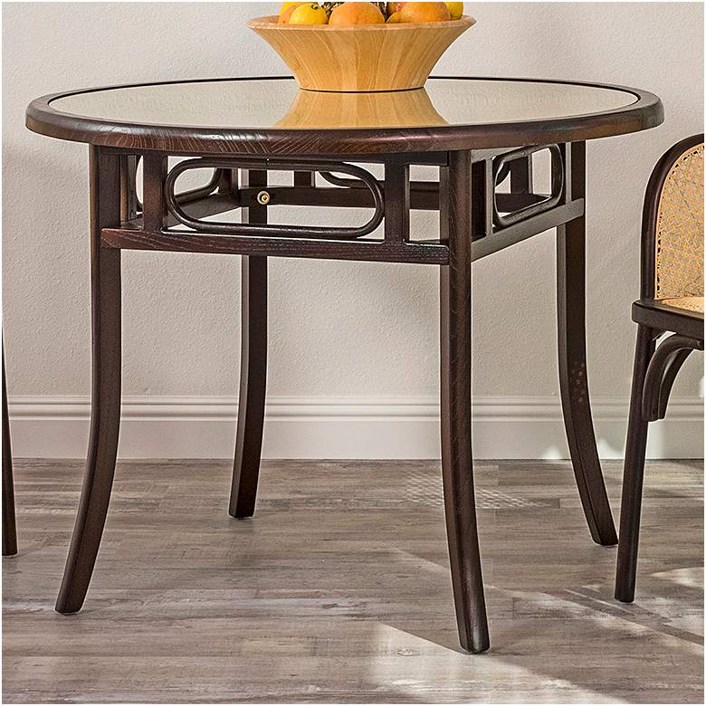 Image 1 Adna 39 1/2 inch Wide Cane Walnut Wood Round Dining Table