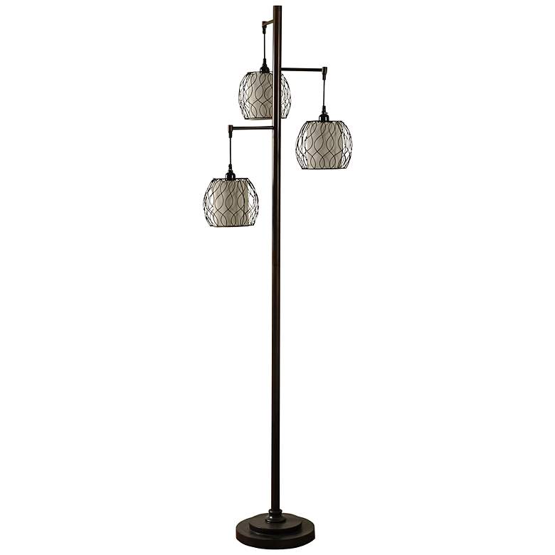 Image 2 Adona 72 inch High 3-Light Bronze Metal Cage Floor Lamp