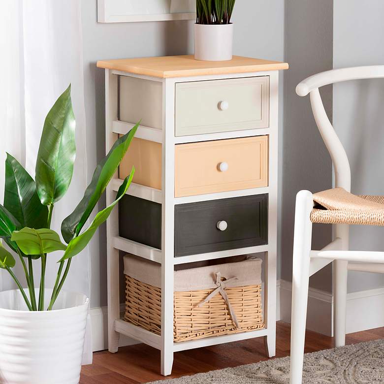 Image 1 Adonis 14 1/2 inchW White 3-Drawer Storage Cabinet with Basket