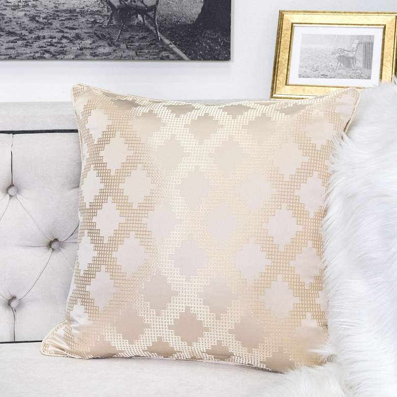 Image 1 Adora Gold and Ecru Geometric 20" Square Decorative Pillow