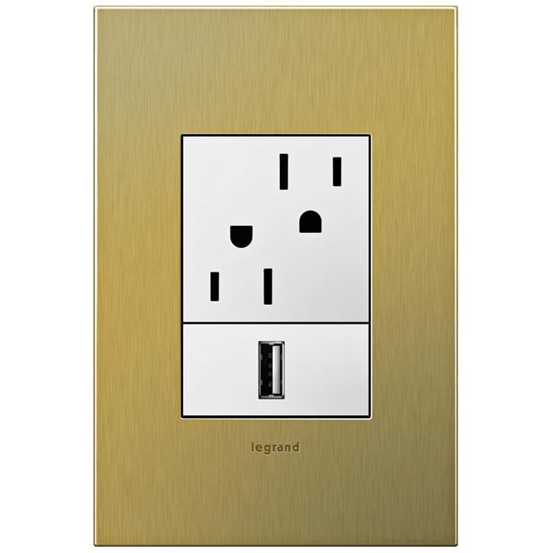 Image 1 adorne Brushed Brass 1-Gang+ Cast Metal Wall Plate with Outlets