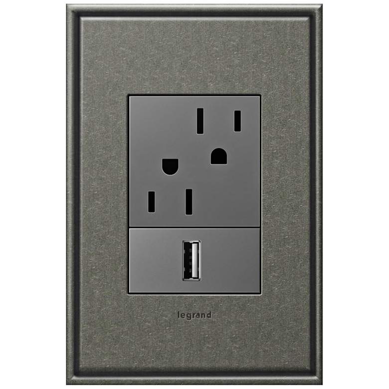 Image 1 adorne Brushed Pewter 1-Gang+ Cast Metal Wall Plate w/ Outlets