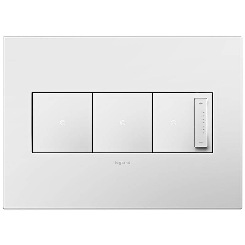 Image 1 adorne Gloss White 3-Gang Wall Plate with 2 Switches and Dimmer