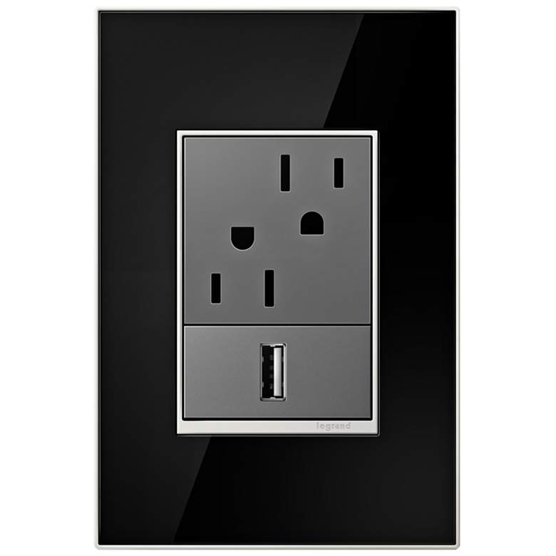 Image 1 adorne Mirror Black 1-Gang+ Real Metal Wall Plate with Outlets