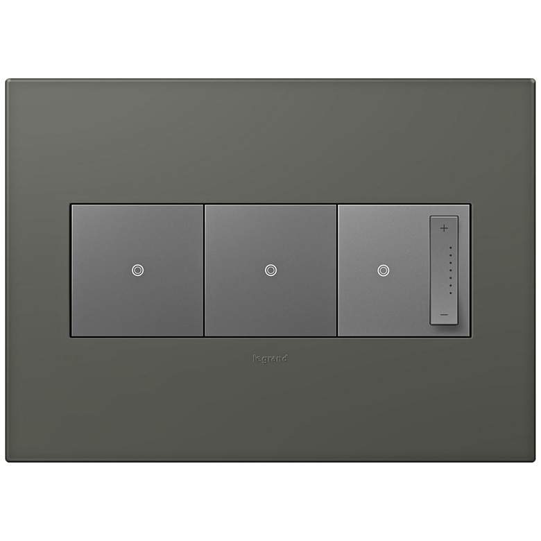 Image 1 adorne Moss Grey 3-Gang Wall Plate w/ 2 Switches and Dimmer
