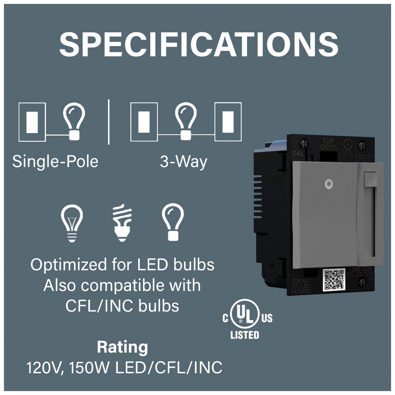 Image 6 adorne® Magnesium Paddle LED Dimmer w/ Brushed Stainless Wall Plate more views