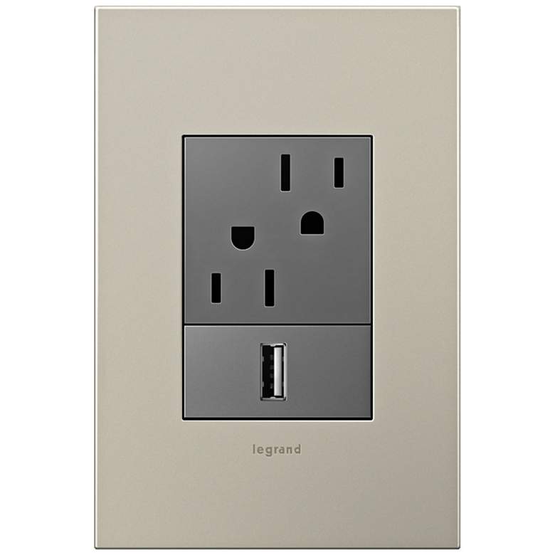 Image 1 adorne Satin Nickel 1-Gang+ Cast Metal Wall Plate w/ Outlets