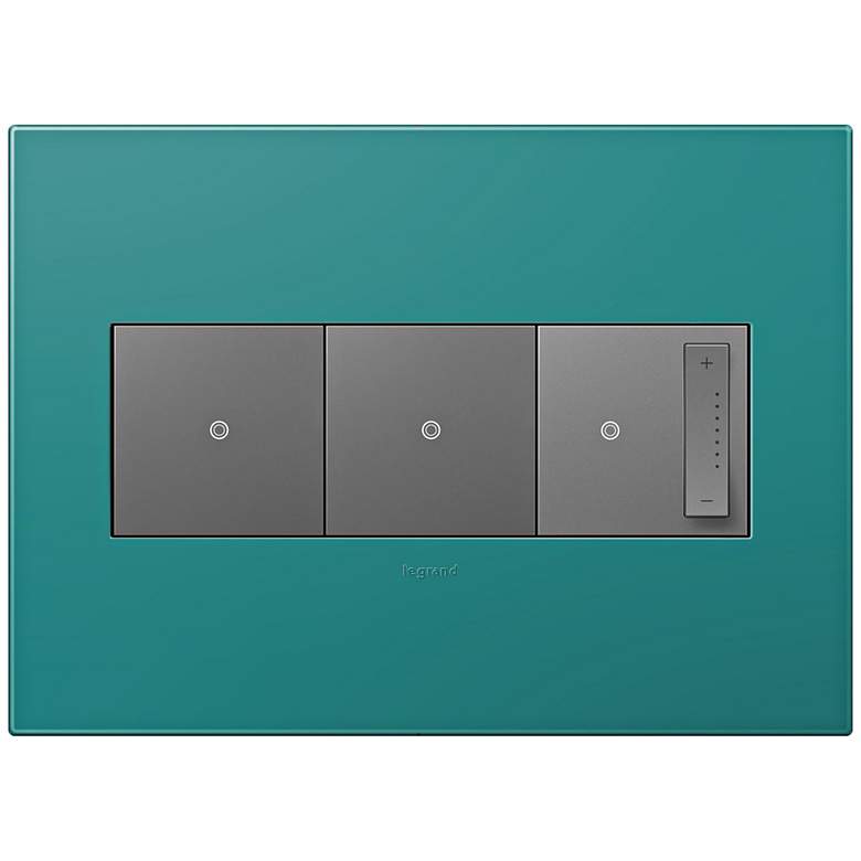 Image 1 adorne Turquoise Blue 3-Gang Wall Plate w/ 2 Switches and Dimmer