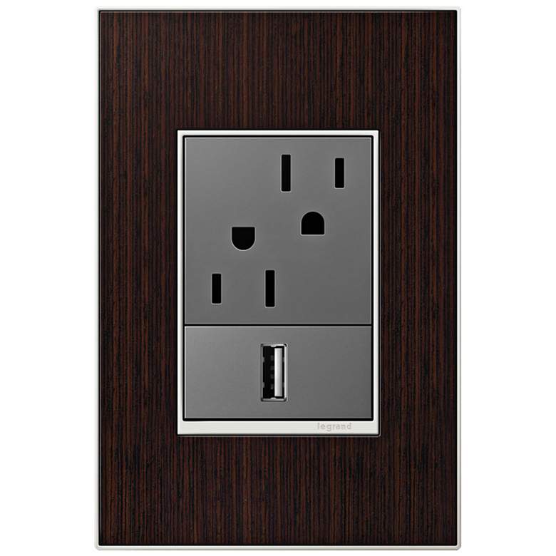 Image 1 adorne Wenge Wood 1-Gang+ Real Metal Wall Plate w/ Outlets