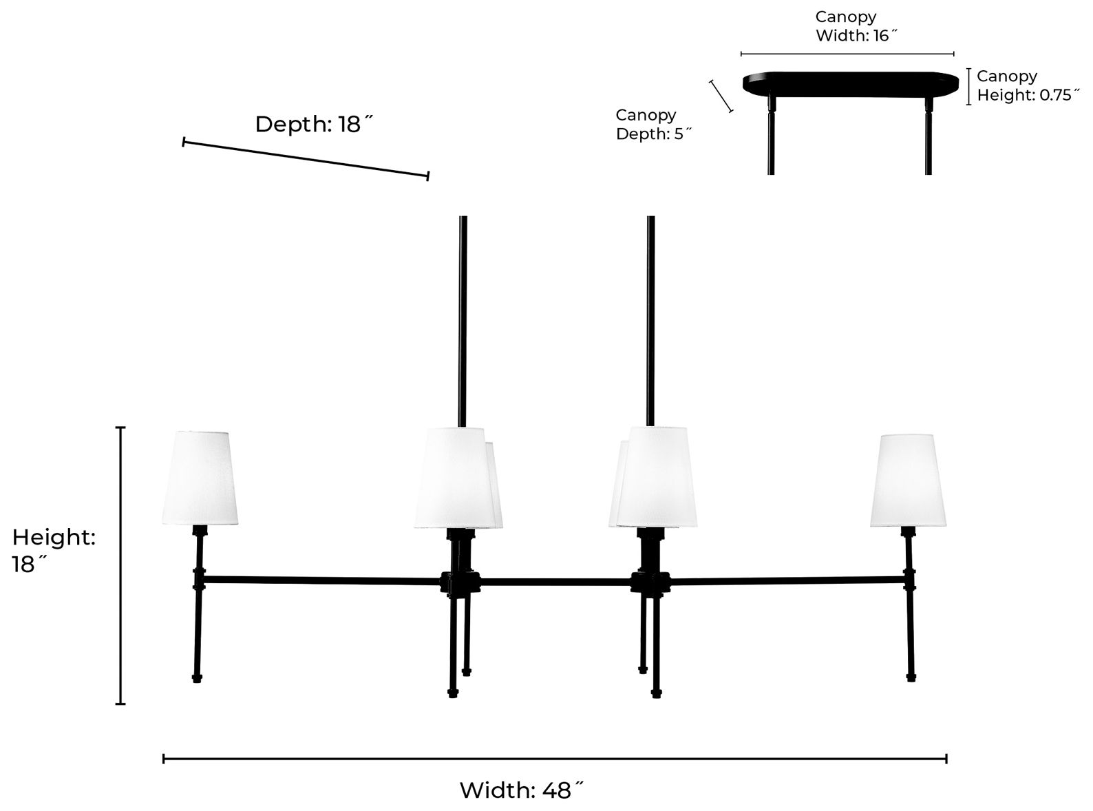 Adorra 48" Wide Matte Black 6-Light Linear Chandelier