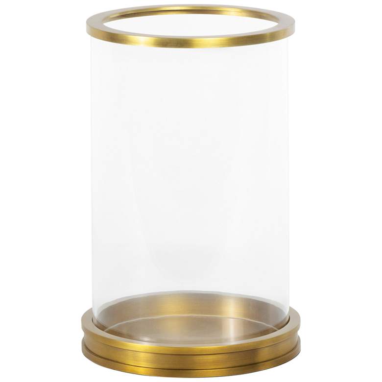 Image 1 Adria Clear Glass Natural Brass Small Pillar Hurricane