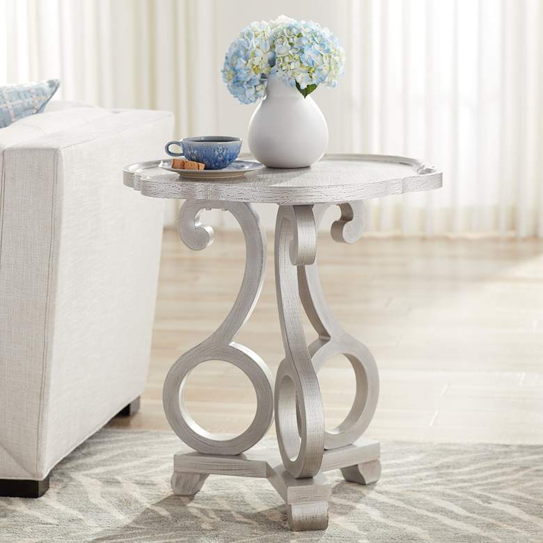Adriana 26&quot; Wide Brushed Silver Scalloped Side Table
