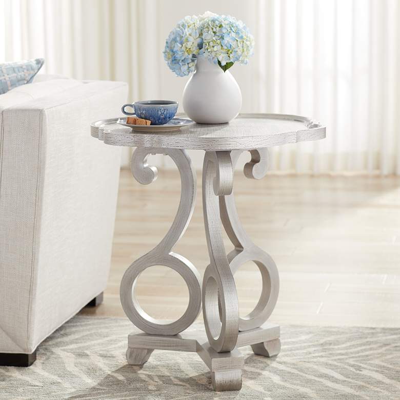 Image 1 Adriana 26" Wide Brushed Silver Scalloped Side Table