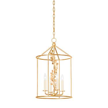 Adrienne 15 1/2"W Vintage Gold Leaf 4-Light Lantern Pendant
