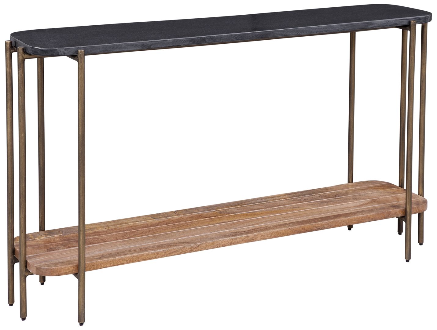 Image 2 Adrienne 54" Wide Black Marble and Brass Console Table more views