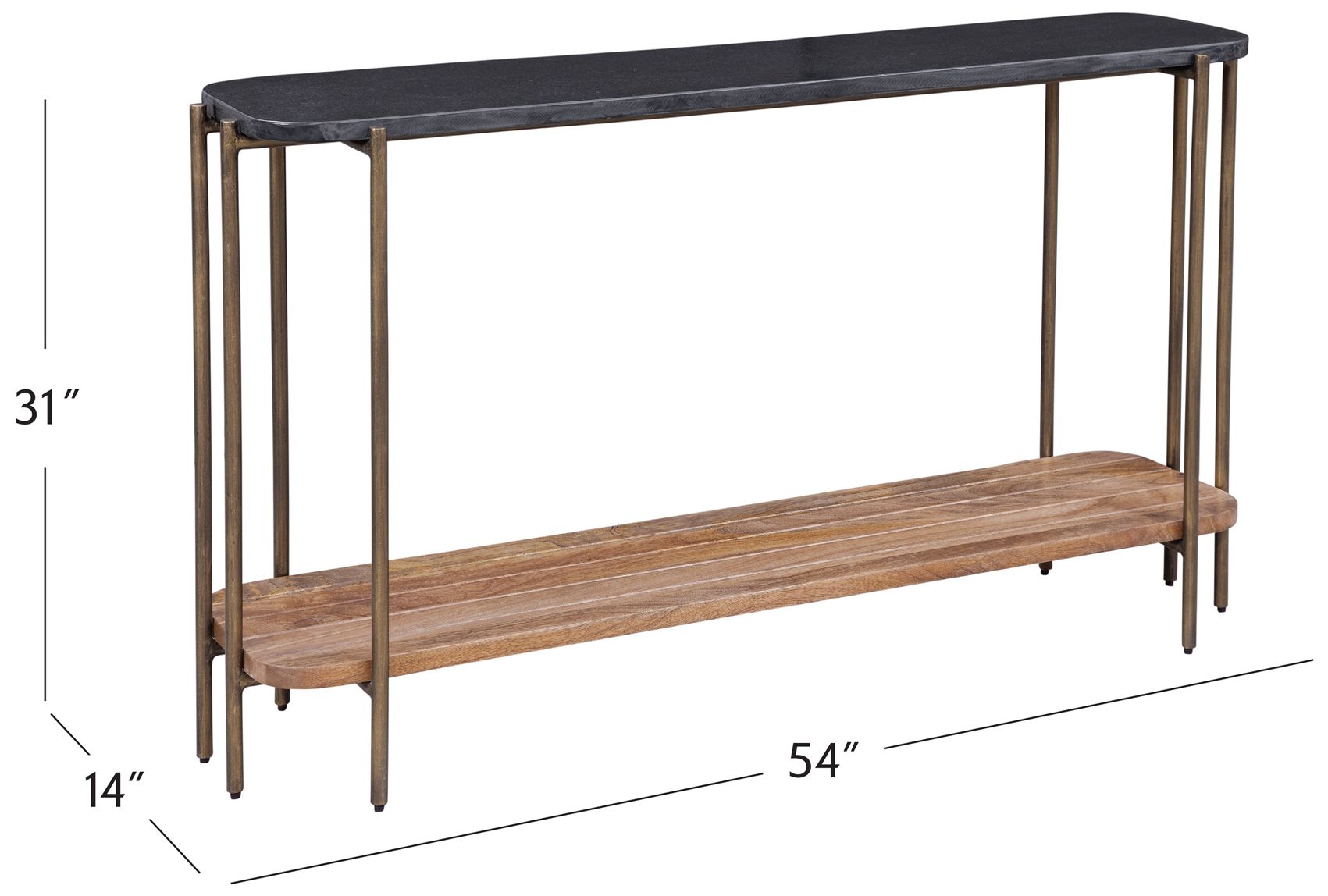 Image 6 Adrienne 54" Wide Black Marble and Brass Console Table more views