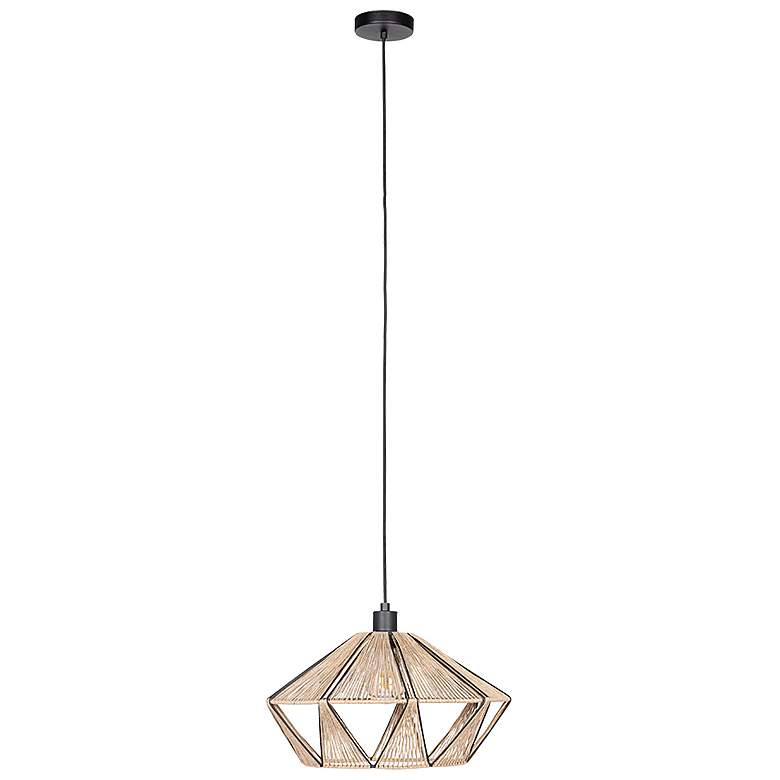 Image 1 Adwickle 17.5 inch Wide Black Pendant Light With Natural Fabric Shade