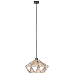 Adwickle 17.5&quot; Wide Black Pendant Light With Natural Fabric Shade