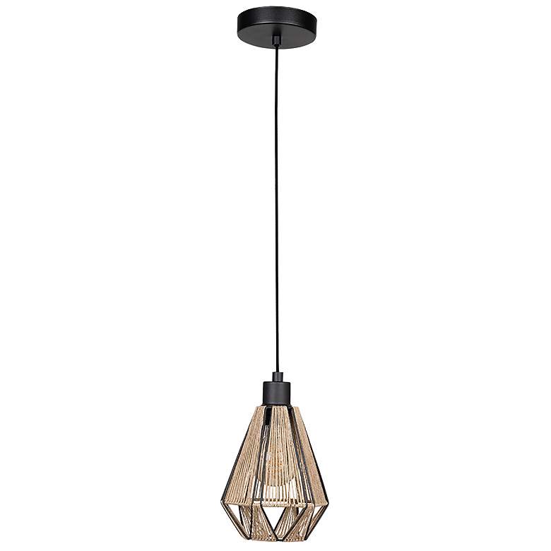 Image 1 Adwickle 6.7 inch Wide Black Mini Pendant With Natural Fabric Shade