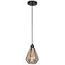 Adwickle 6.7" Wide Black Mini Pendant With Natural Fabric Shade