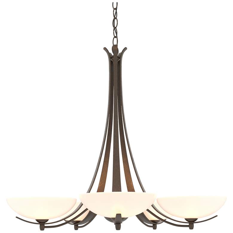 Image 1 Aegis Bronze 5 Arm Chandelier With Opal Glass