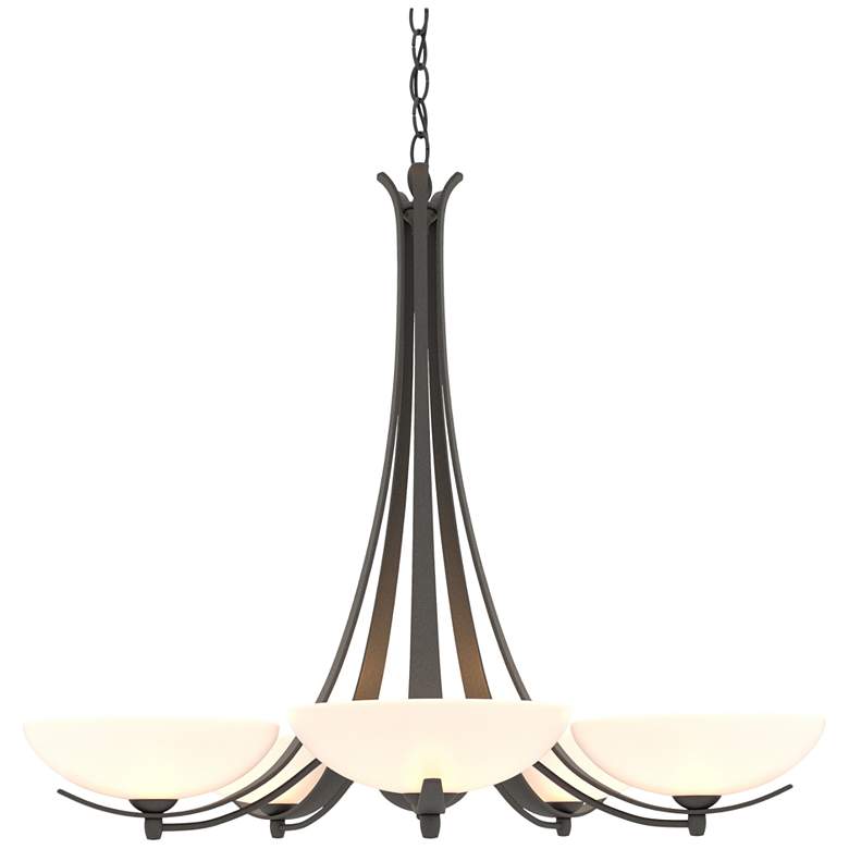 Image 1 Aegis Natural Iron 5 Arm Chandelier With Opal Glass