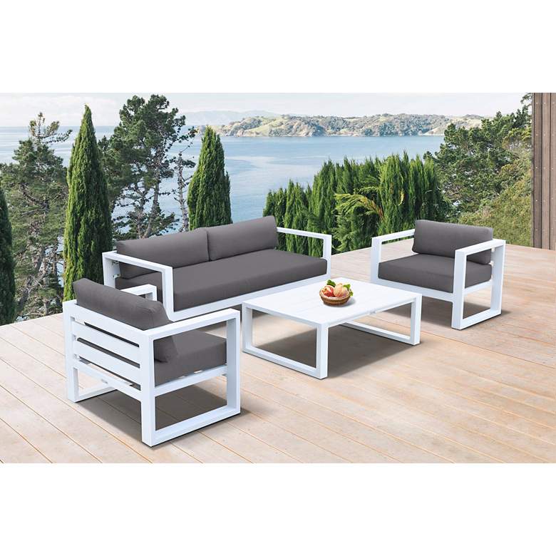 Image 1 Aelani Outdoor 4 piece Set in White Finish and Charcoal Cushions