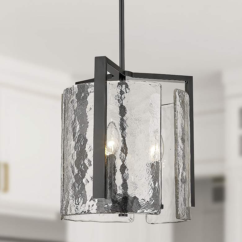 Image 1 Aenon 13 inch Wide Pendant in Matte Black with Hammered Water Glass