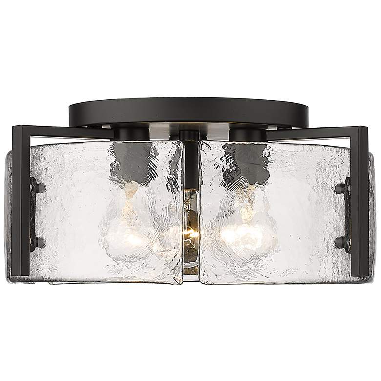 Image 3 Aenon 15" Wide Matte Black 3-Light Flush Mount With Hammered Water Gla more views
