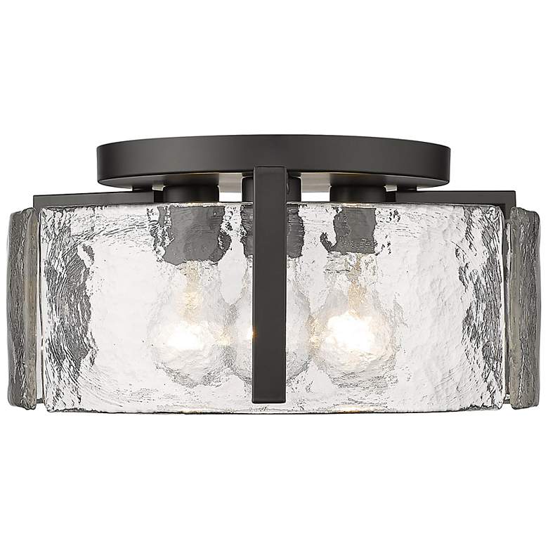 Image 4 Aenon 15" Wide Matte Black 3-Light Flush Mount With Hammered Water Gla more views
