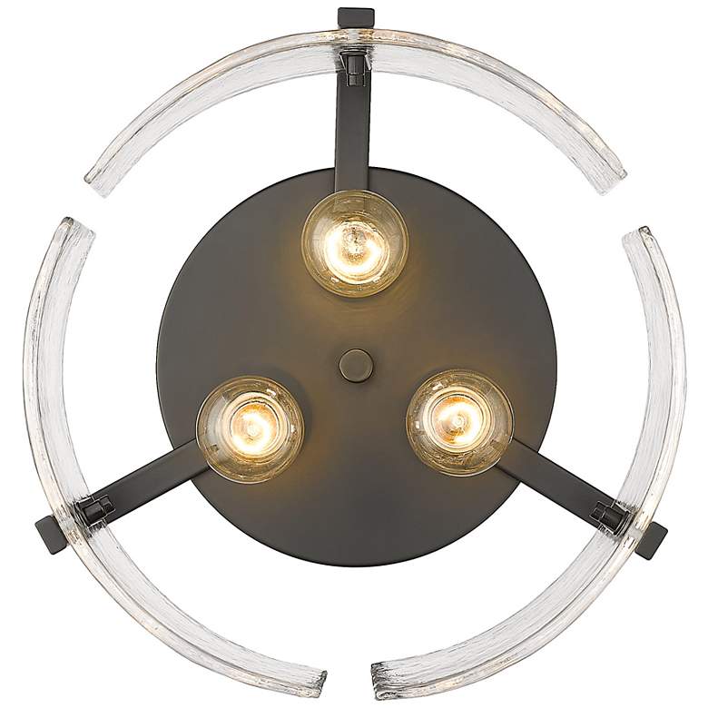 Image 5 Aenon 15" Wide Matte Black 3-Light Flush Mount With Hammered Water Gla more views