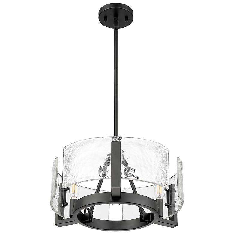 Image 2 Aenon 3-Light Chandelier in Matte Black with Hammered Water Glass more views