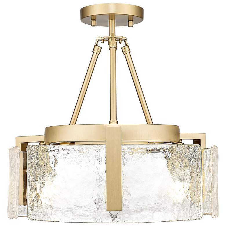 Image 1 Aenon 3-Light Semi-Flush Brushed Champ Bronze w Hammered Water Glass Shade