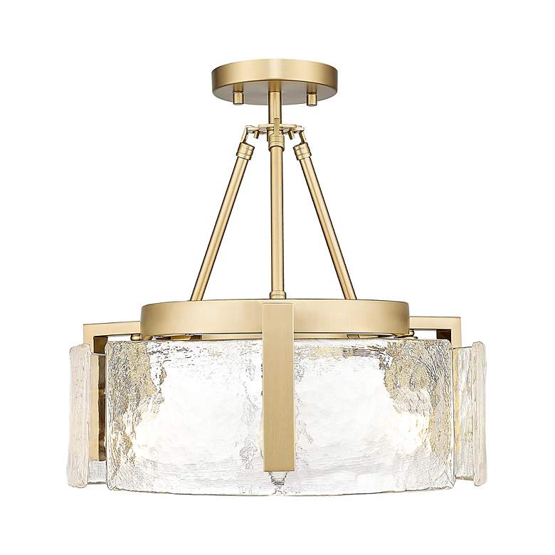 Image 2 Aenon 3-Light Semi-Flush Brushed Champ Bronze w Hammered Water Glass Shade more views