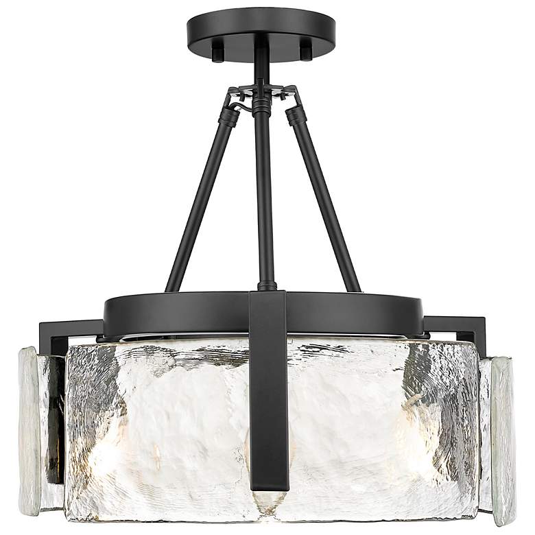 Image 1 Aenon 3-Light Semi-Flush in Matte Black with Hammered Water Glass Shade