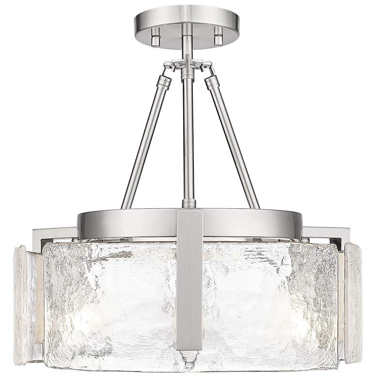 Image 1 Aenon 3-Light Semi-Flush in Pewter with Hammered Water Glass Shade