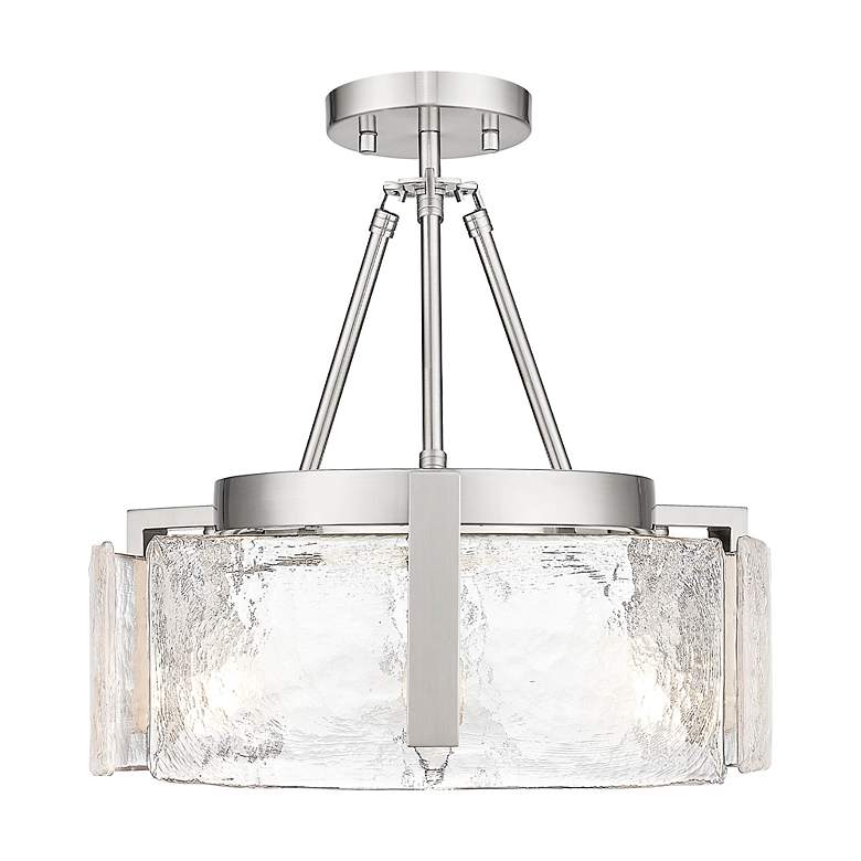 Image 2 Aenon 3-Light Semi-Flush in Pewter with Hammered Water Glass Shade more views